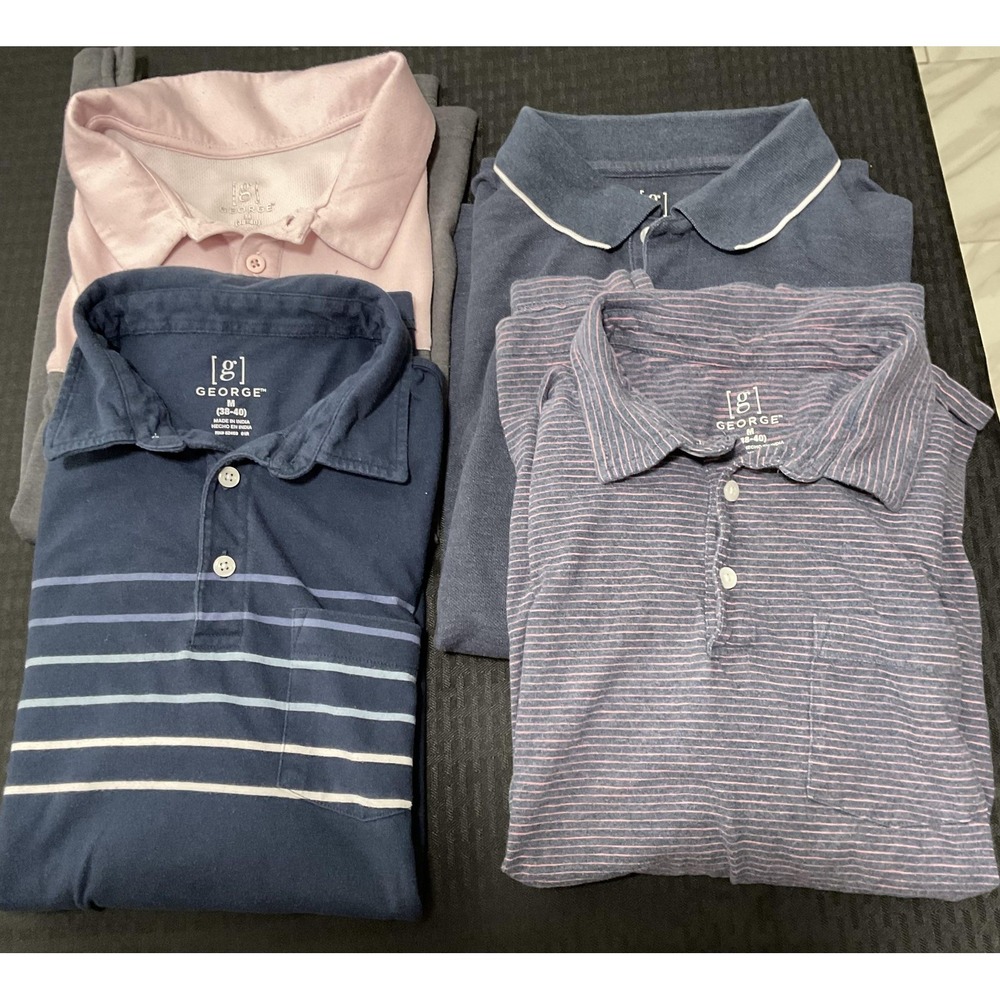 Lot of 4 Men's Medium Polo Shirts Multicolor Stripe Casual Short Sleeve Knit